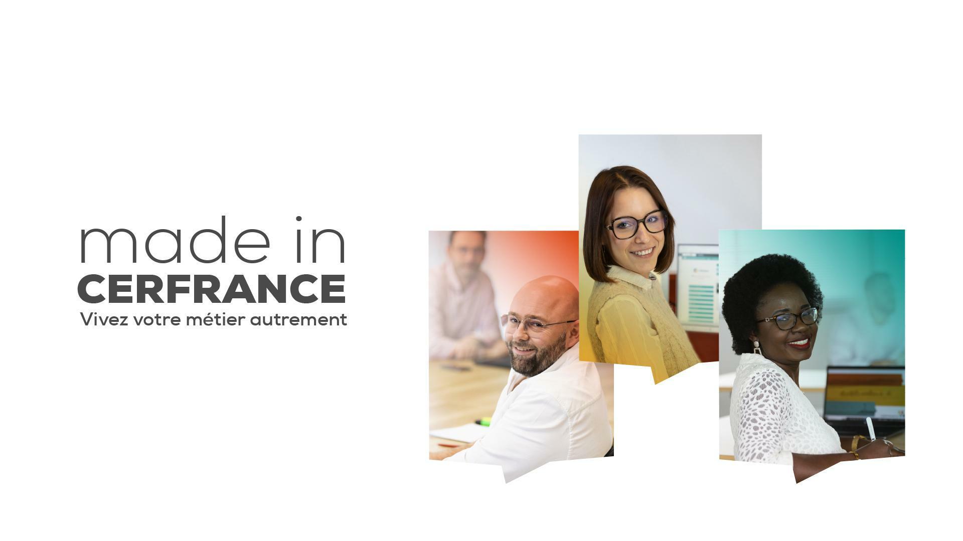 3 collaborateurs Cerfrance, conseiller, hôtesse d'accueil, comptable, made in cerfrance.